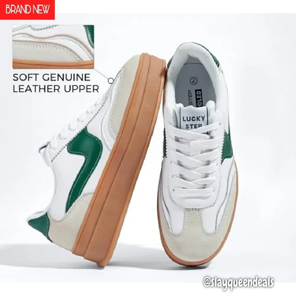 Women's Platform Sneakers Genuine Leather Suede Thick Sole Casual Walking - Picture 5 of 8